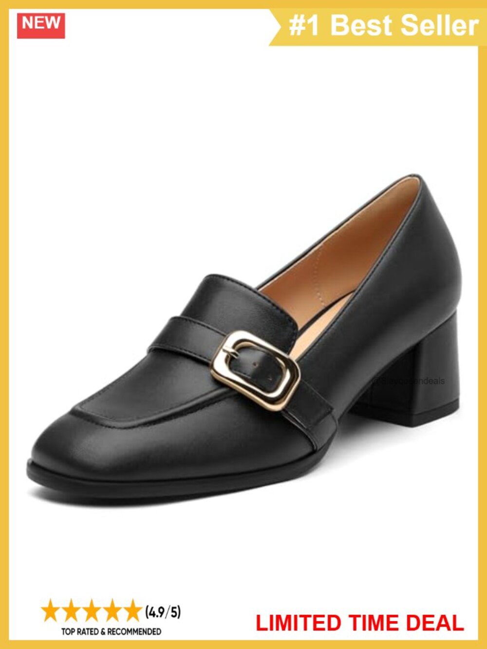 Women's Chunky Heel Loafers Square Toe Buckle Dress Pumps
